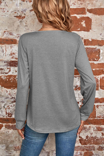 Ruched Square Neck Long Sleeve T-Shirt-Timber Brooke Boutique, Online Women's Fashion Boutique in Amarillo, Texas