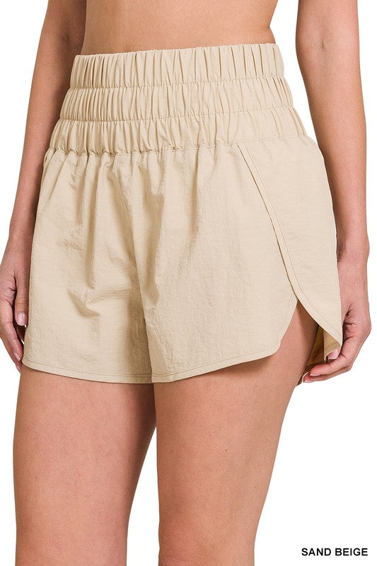 WINDBREAKER SMOCKED WAISTBAND RUNNING SHORTS-Timber Brooke Boutique, Online Women's Fashion Boutique in Amarillo, Texas