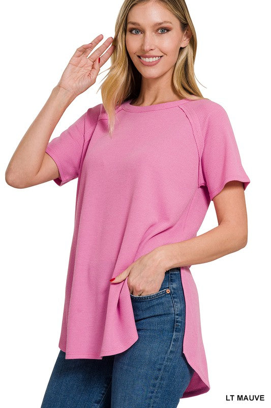 MELAGE BABY WAFFLE SHORT SLEEVE TOP-Timber Brooke Boutique, Online Women's Fashion Boutique in Amarillo, Texas