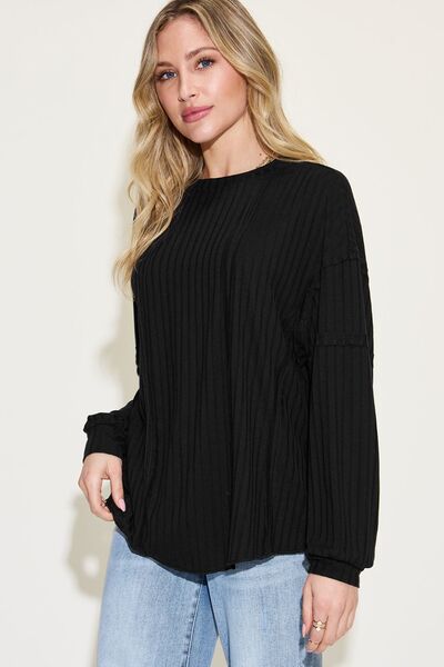 Basic Bae Full Size Ribbed Round Neck Long Sleeve T-Shirt-Timber Brooke Boutique, Online Women's Fashion Boutique in Amarillo, Texas