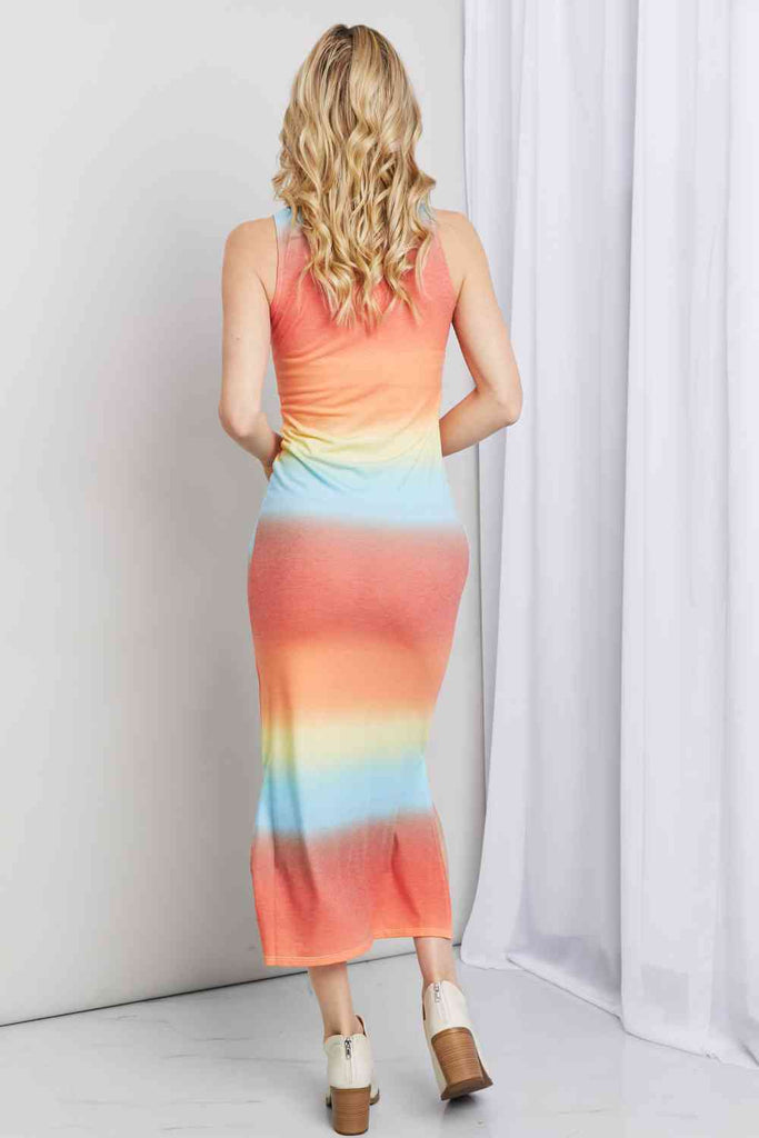 Zenana Gradient Sleeveless Slit Midi Dress-Timber Brooke Boutique, Online Women's Fashion Boutique in Amarillo, Texas