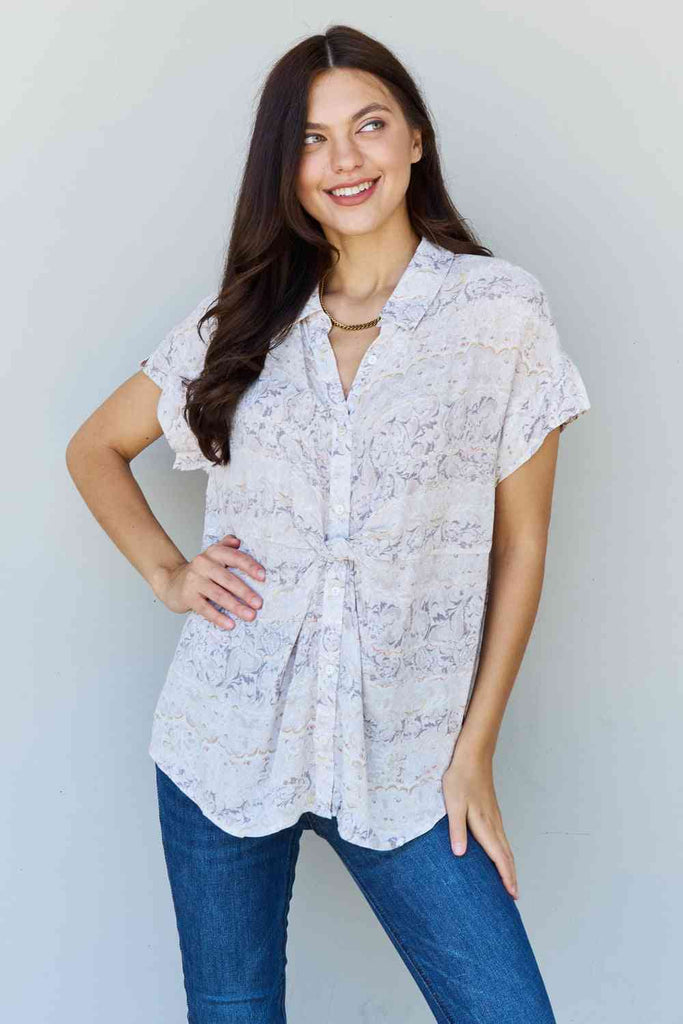 ODDI Full Size Floral Paisley Print Twist Tunic Top-Timber Brooke Boutique, Online Women's Fashion Boutique in Amarillo, Texas