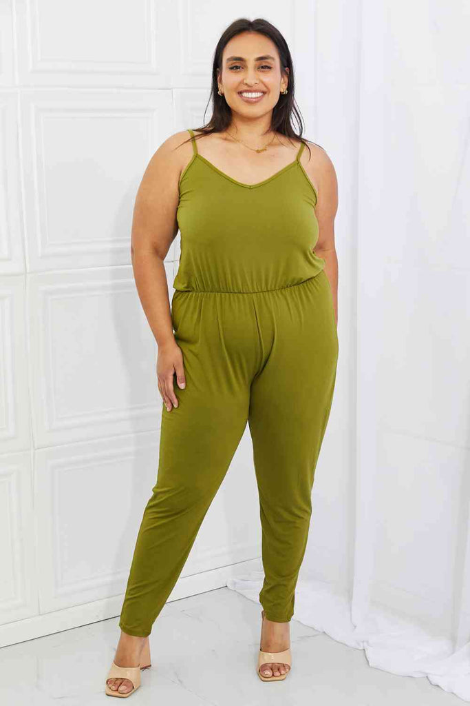 Capella Comfy Casual Full Size Solid Elastic Waistband Jumpsuit in Chartreuse-Timber Brooke Boutique, Online Women's Fashion Boutique in Amarillo, Texas