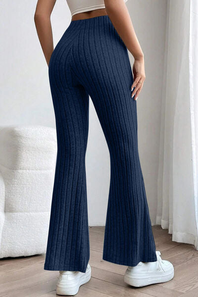 Basic Bae Full Size Ribbed High Waist Flare Pants-Timber Brooke Boutique, Online Women's Fashion Boutique in Amarillo, Texas