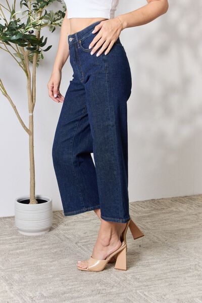 Judy Blue Full Size High Waist Cropped Wide Leg Jeans-Timber Brooke Boutique, Online Women's Fashion Boutique in Amarillo, Texas