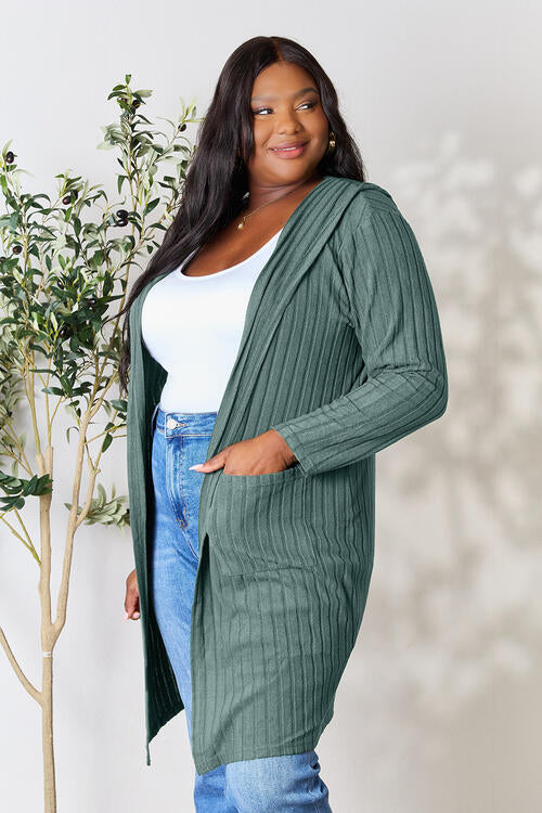 Basic Bae Full Size Ribbed Open Front Long Sleeve Cardigan-Timber Brooke Boutique, Online Women's Fashion Boutique in Amarillo, Texas