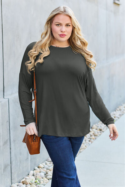 Basic Bae Full Size Round Neck Dropped Shoulder T-Shirt-Timber Brooke Boutique, Online Women's Fashion Boutique in Amarillo, Texas
