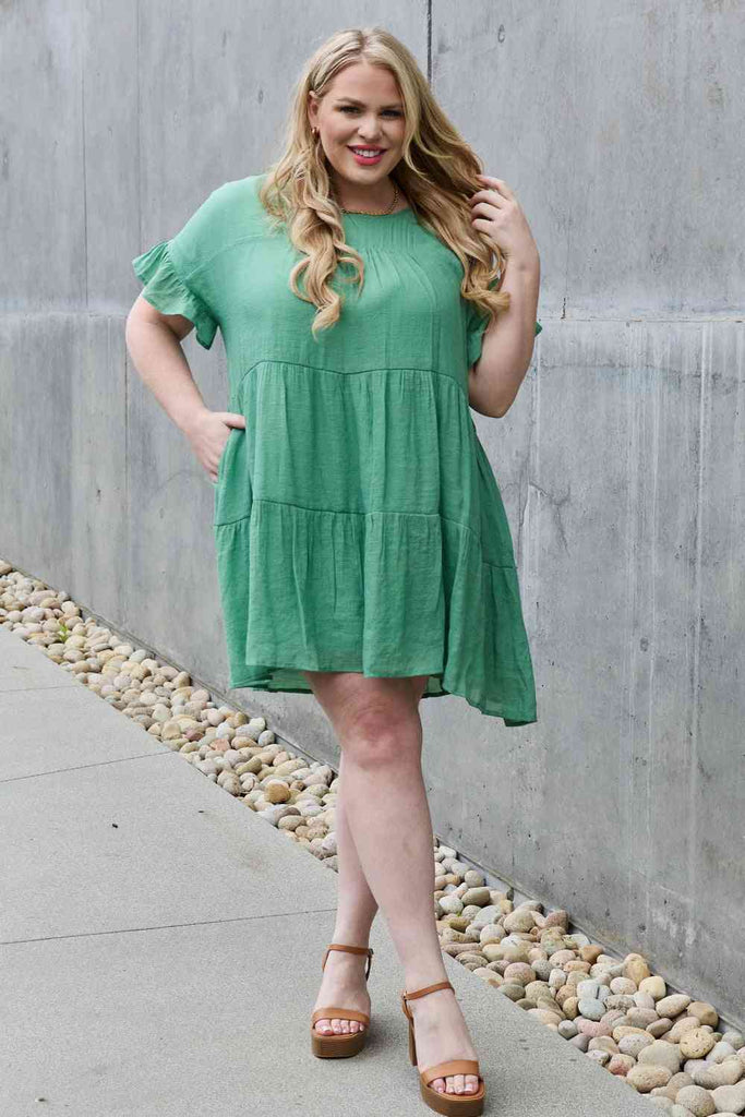 HEYSON Sweet As Can Be Full Size Textured Woven Babydoll Dress-Timber Brooke Boutique, Online Women's Fashion Boutique in Amarillo, Texas