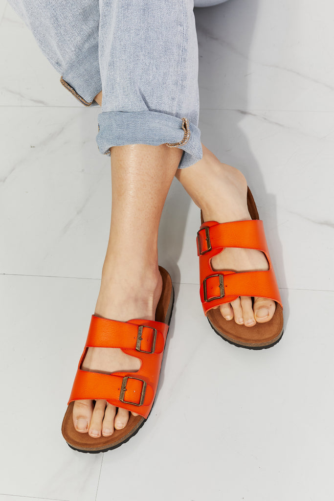 MMShoes Feeling Alive Double Banded Slide Sandals in Orange-Timber Brooke Boutique, Online Women's Fashion Boutique in Amarillo, Texas