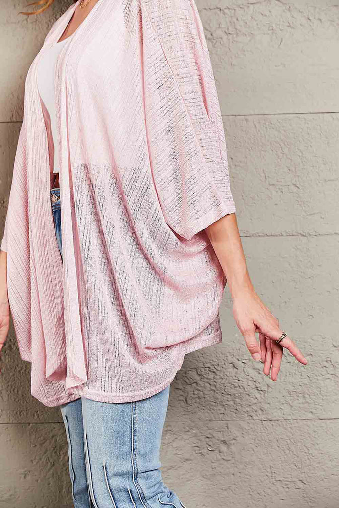 Double Take Open Front Three-Quarter Sleeve Cardigan-Timber Brooke Boutique, Online Women's Fashion Boutique in Amarillo, Texas
