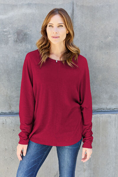 Double Take Full Size Round Neck Long Sleeve T-Shirt-Timber Brooke Boutique, Online Women's Fashion Boutique in Amarillo, Texas