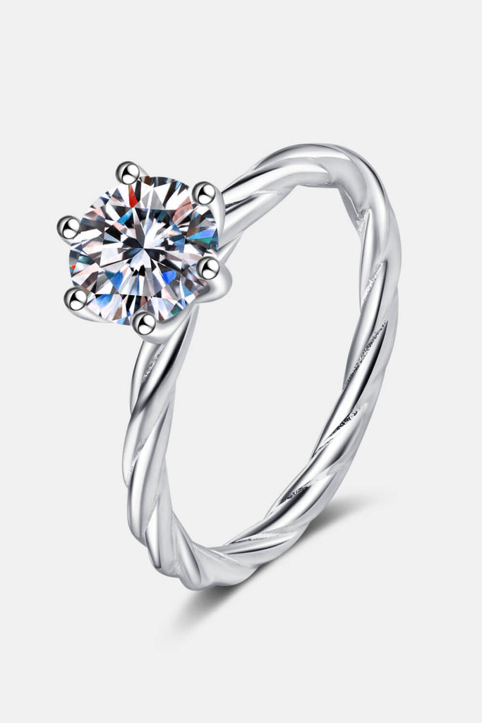 1 Carat Moissanite 6-Prong Twisted Ring-Timber Brooke Boutique, Online Women's Fashion Boutique in Amarillo, Texas