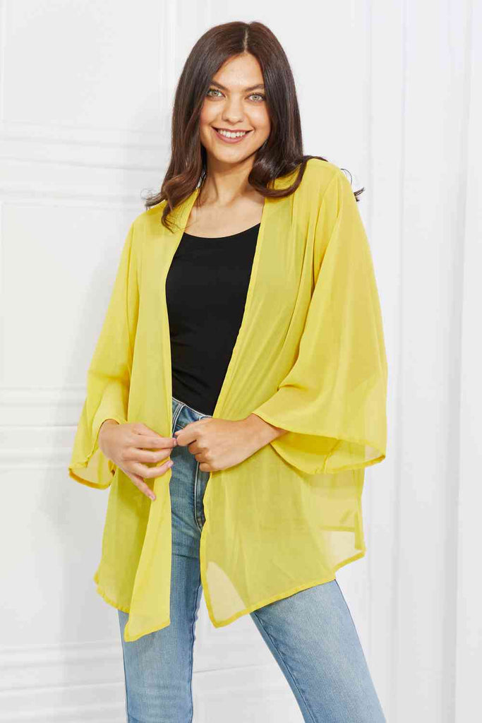 Melody Just Breathe Full Size Chiffon Kimono in Yellow-Timber Brooke Boutique, Online Women's Fashion Boutique in Amarillo, Texas