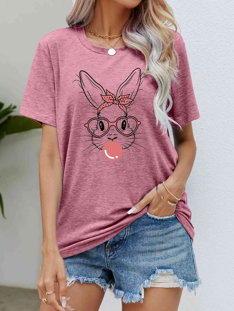 Easter Bunny Graphic Round Neck T-Shirt-Timber Brooke Boutique, Online Women's Fashion Boutique in Amarillo, Texas