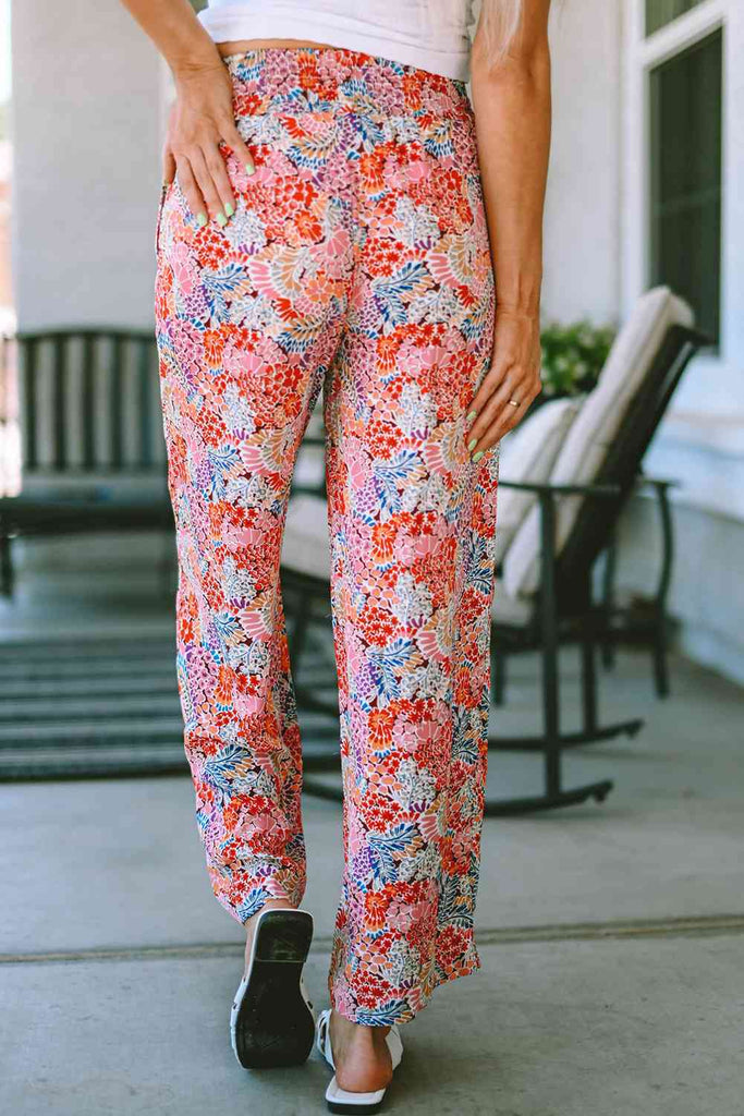 Printed Tie Waist Wide Leg Long Pants-Timber Brooke Boutique, Online Women's Fashion Boutique in Amarillo, Texas