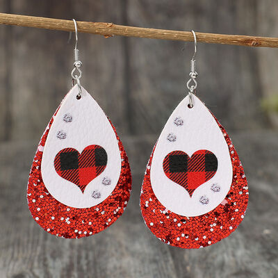 Heart Sequin Leather Teardrop Earrings-Timber Brooke Boutique, Online Women's Fashion Boutique in Amarillo, Texas