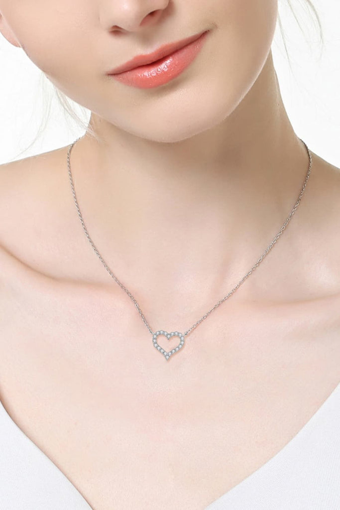 Baeful Moissanite Platinum-Plated Heart Necklace-Timber Brooke Boutique, Online Women's Fashion Boutique in Amarillo, Texas
