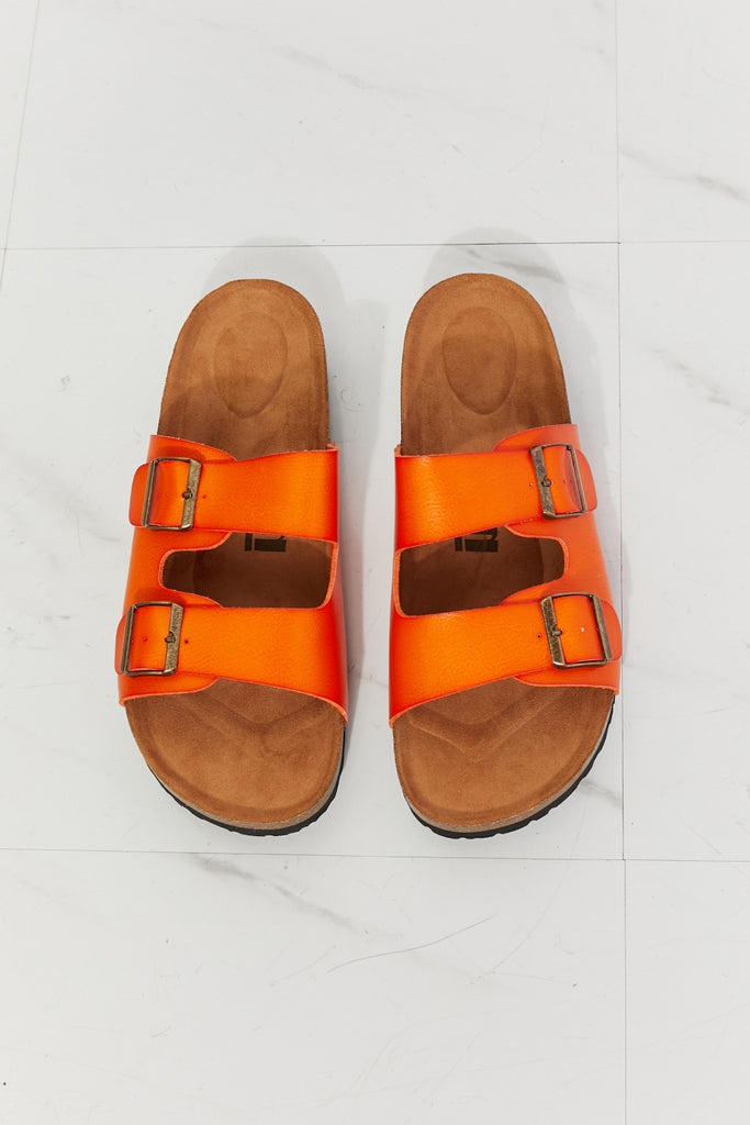 MMShoes Feeling Alive Double Banded Slide Sandals in Orange-Timber Brooke Boutique, Online Women's Fashion Boutique in Amarillo, Texas