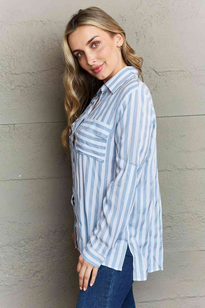 Ninexis Take Your Time Collared Button Down Striped Shirt-Timber Brooke Boutique, Online Women's Fashion Boutique in Amarillo, Texas