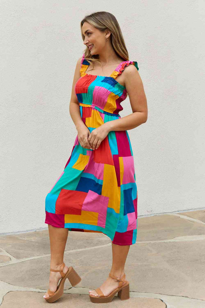 And The Why Multicolored Square Print Summer Dress-Timber Brooke Boutique, Online Women's Fashion Boutique in Amarillo, Texas