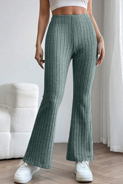 Basic Bae Full Size Ribbed High Waist Flare Pants-Timber Brooke Boutique, Online Women's Fashion Boutique in Amarillo, Texas