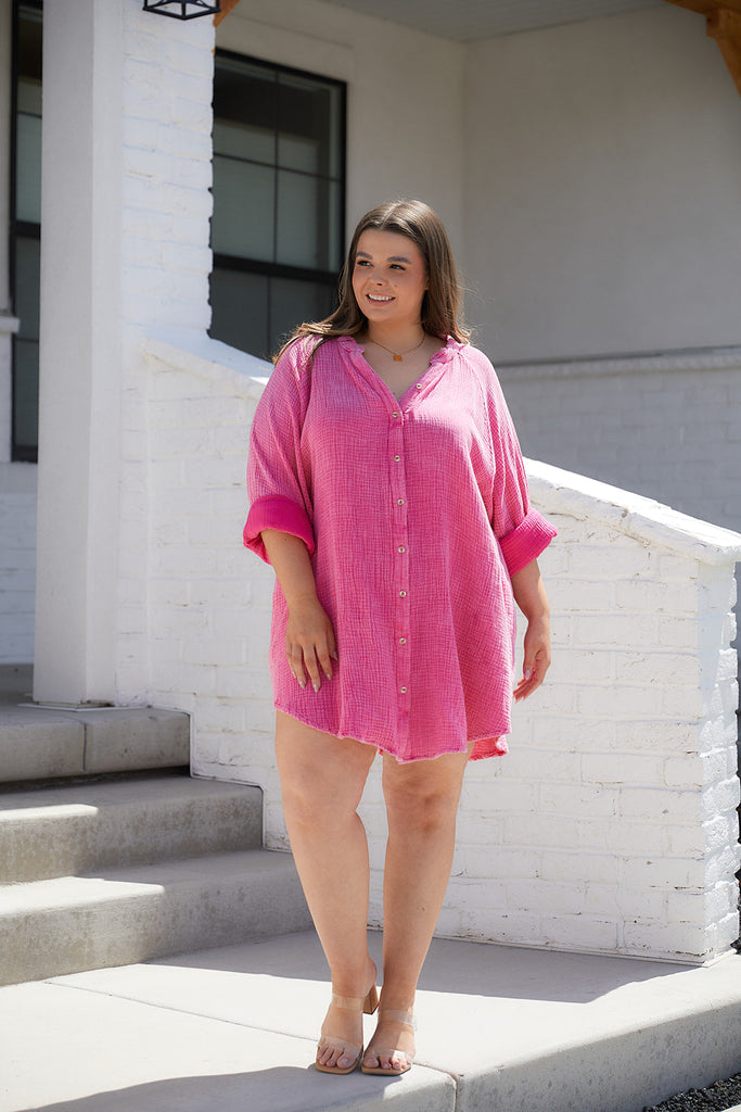 Corey Button Up Top in Fuchsia-Womens-Timber Brooke Boutique, Online Women's Fashion Boutique in Amarillo, Texas