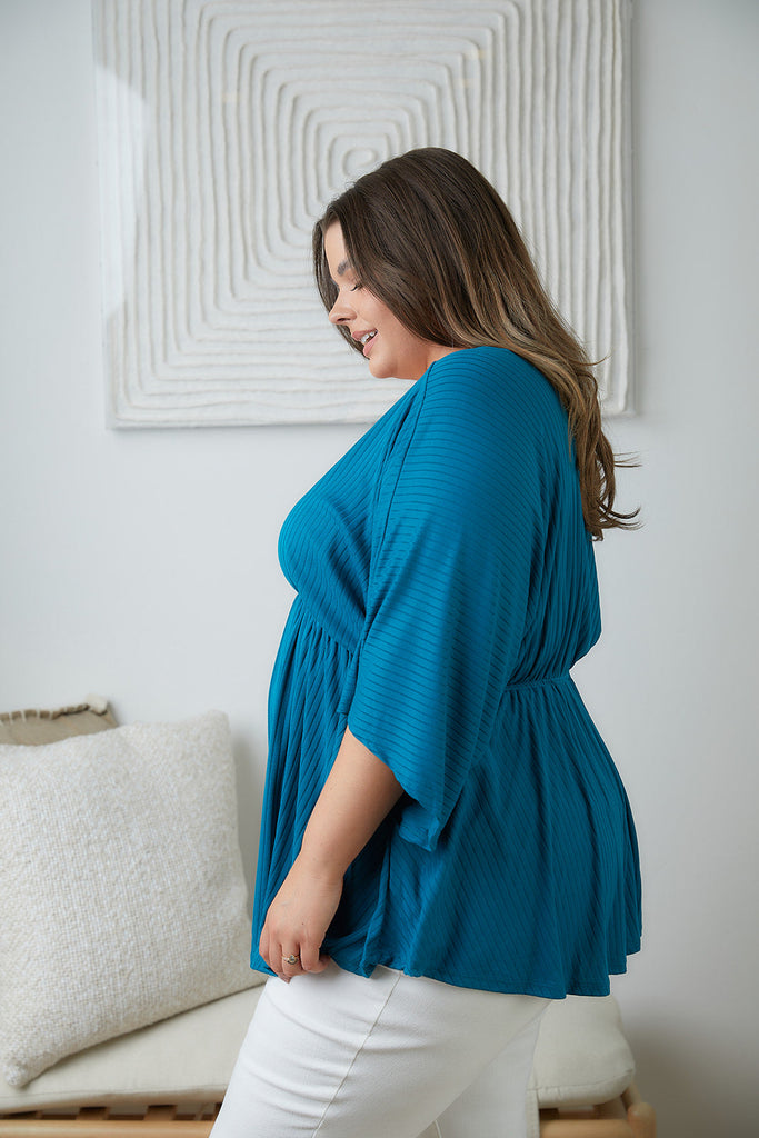 Storied Moments Draped Peplum Top in Teal-Womens-Timber Brooke Boutique, Online Women's Fashion Boutique in Amarillo, Texas