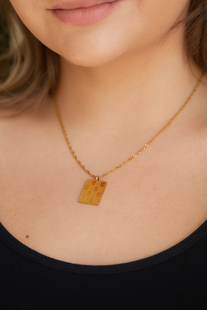 Checkered Pendant Necklace-Womens-Timber Brooke Boutique, Online Women's Fashion Boutique in Amarillo, Texas