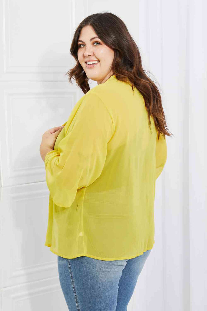 Melody Just Breathe Full Size Chiffon Kimono in Yellow-Timber Brooke Boutique, Online Women's Fashion Boutique in Amarillo, Texas