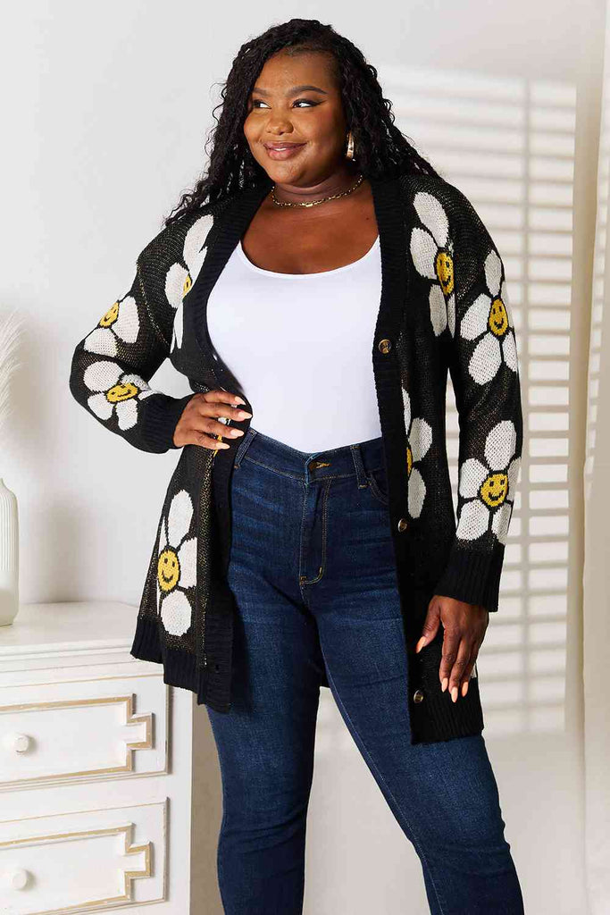Double Take Floral Button Down Longline Cardigan-Cardigans and Wraps-Timber Brooke Boutique, Online Women's Fashion Boutique in Amarillo, Texas