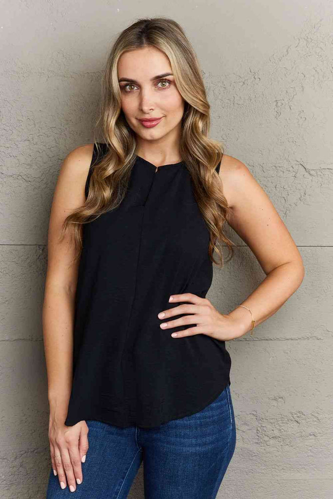Ninexis First Glance Sleeveless Neckline Slit Top-Timber Brooke Boutique, Online Women's Fashion Boutique in Amarillo, Texas