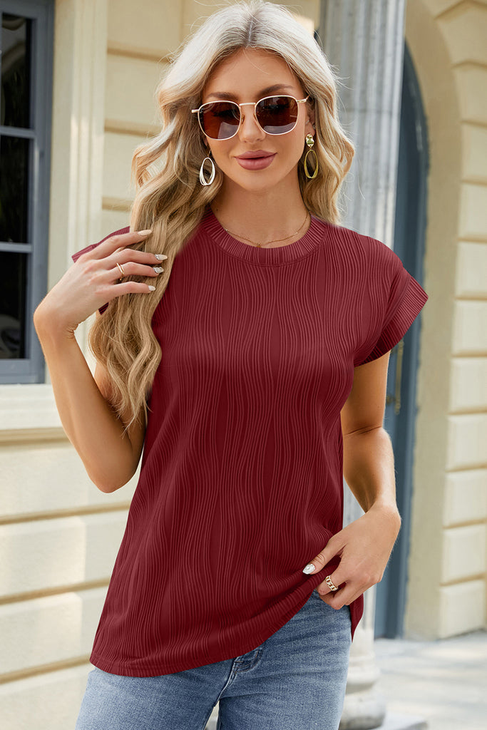 Round Neck Cap Sleeve T-Shirt-Timber Brooke Boutique, Online Women's Fashion Boutique in Amarillo, Texas