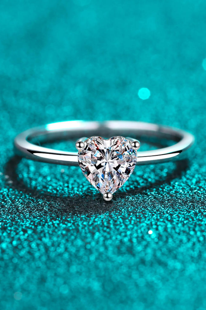 925 Sterling Silver Heart-Shaped Moissanite Solitaire Ring-Timber Brooke Boutique, Online Women's Fashion Boutique in Amarillo, Texas