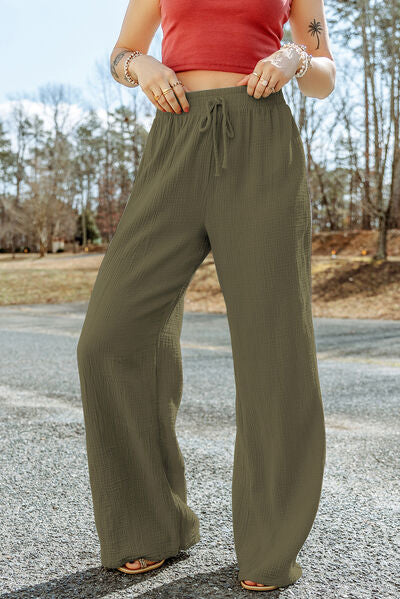 Texture Tied Wide Leg Pants-Timber Brooke Boutique, Online Women's Fashion Boutique in Amarillo, Texas