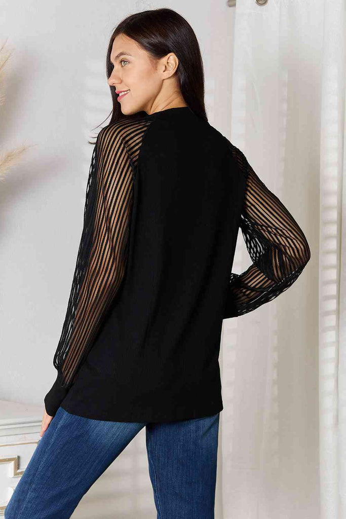 Double Take Round Neck Raglan Sleeve Blouse-Timber Brooke Boutique, Online Women's Fashion Boutique in Amarillo, Texas