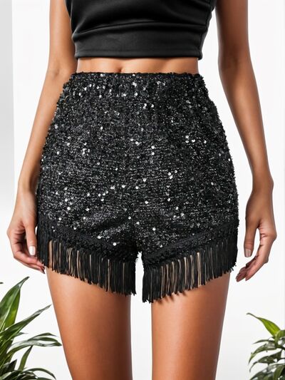 Fringe Sequin Mid-Rise Waist Shorts-Timber Brooke Boutique, Online Women's Fashion Boutique in Amarillo, Texas