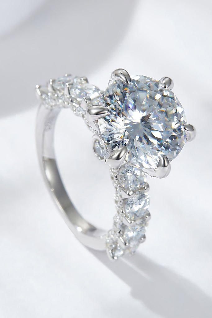 3-Carat Moissanite Platinum-Plated Side Stone Ring-Timber Brooke Boutique, Online Women's Fashion Boutique in Amarillo, Texas