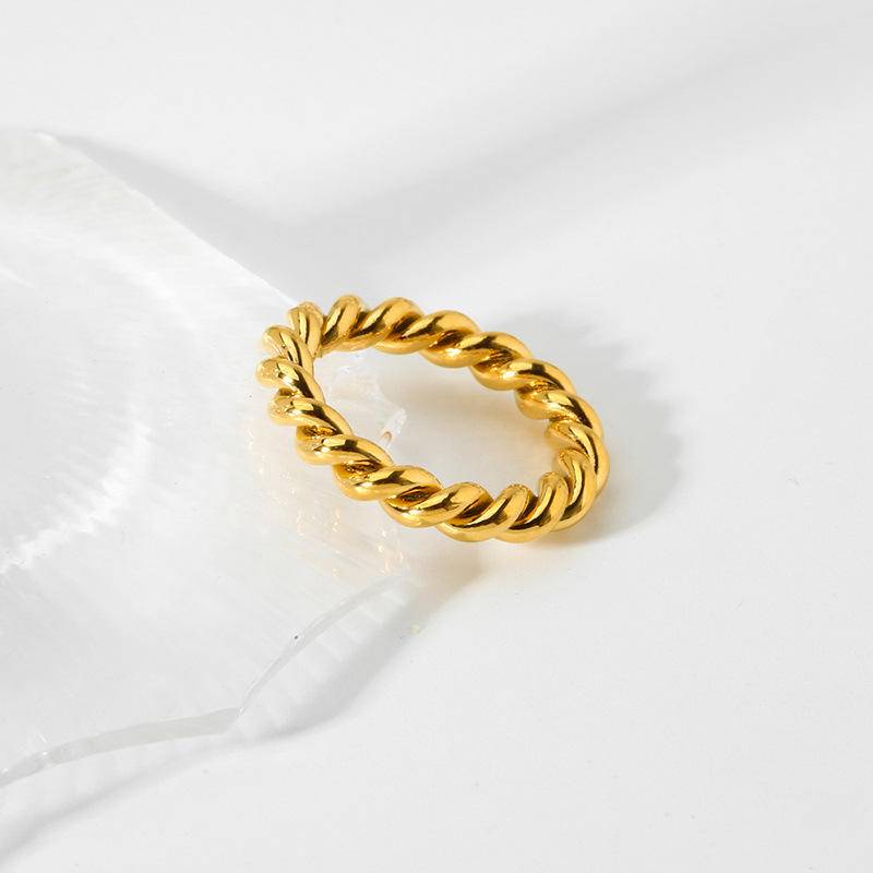 18K Gold Plated Woven Twist Ring (With Box)-Midi Rings-Timber Brooke Boutique, Online Women's Fashion Boutique in Amarillo, Texas