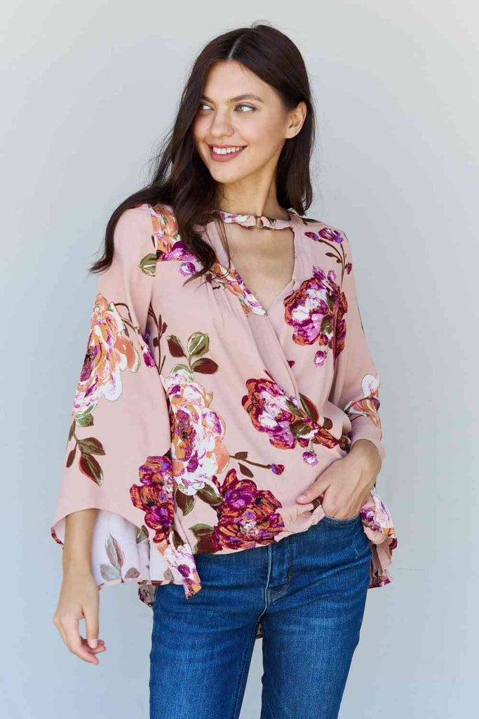 ODDI Full Size Floral Bell Sleeve Crepe Top-Timber Brooke Boutique, Online Women's Fashion Boutique in Amarillo, Texas