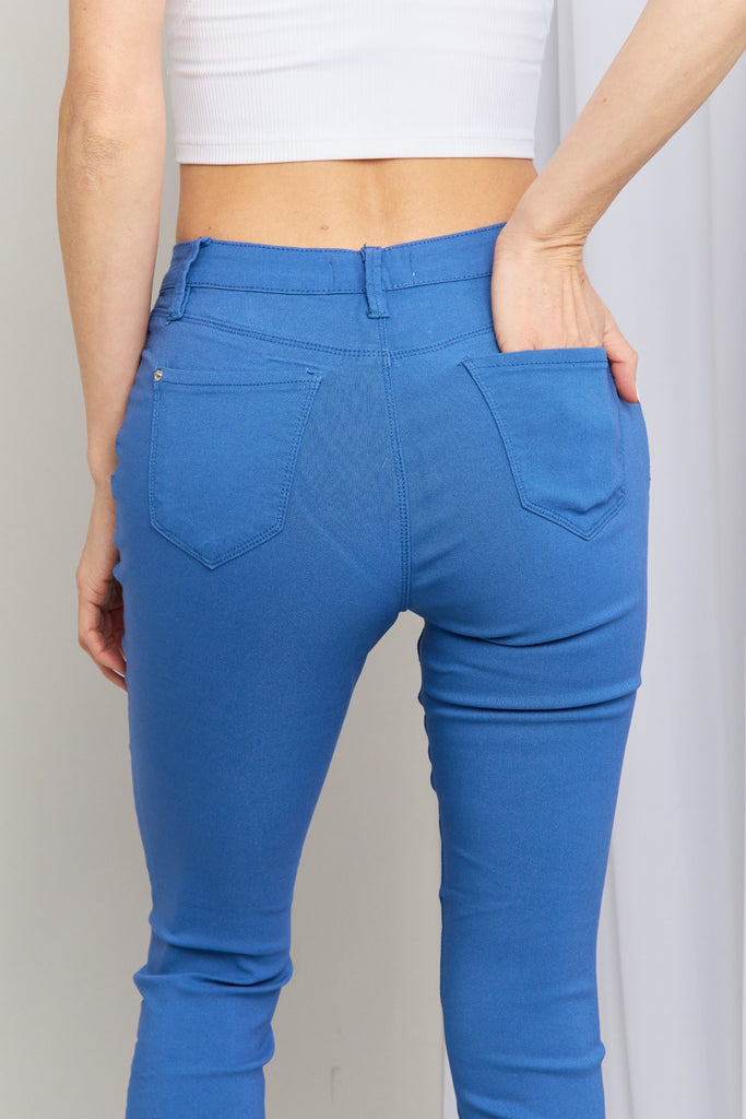 YMI Jeanswear Kate Hyper-Stretch Full Size Mid-Rise Skinny Jeans in Electric Blue-Timber Brooke Boutique, Online Women's Fashion Boutique in Amarillo, Texas