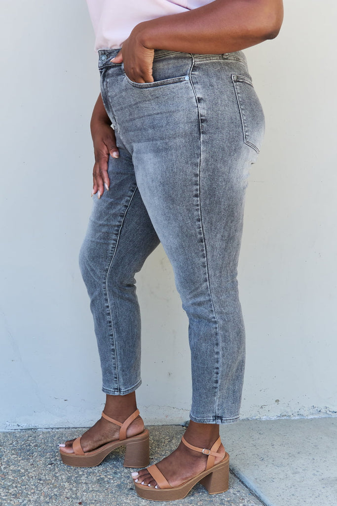 Judy Blue Racquel Full Size High Waisted Stone Wash Slim Fit Jeans-Timber Brooke Boutique, Online Women's Fashion Boutique in Amarillo, Texas