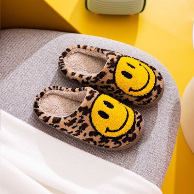 Melody Smiley Face Leopard Slippers-Timber Brooke Boutique, Online Women's Fashion Boutique in Amarillo, Texas