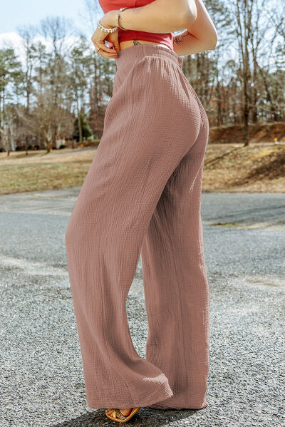 Texture Tied Wide Leg Pants-Timber Brooke Boutique, Online Women's Fashion Boutique in Amarillo, Texas