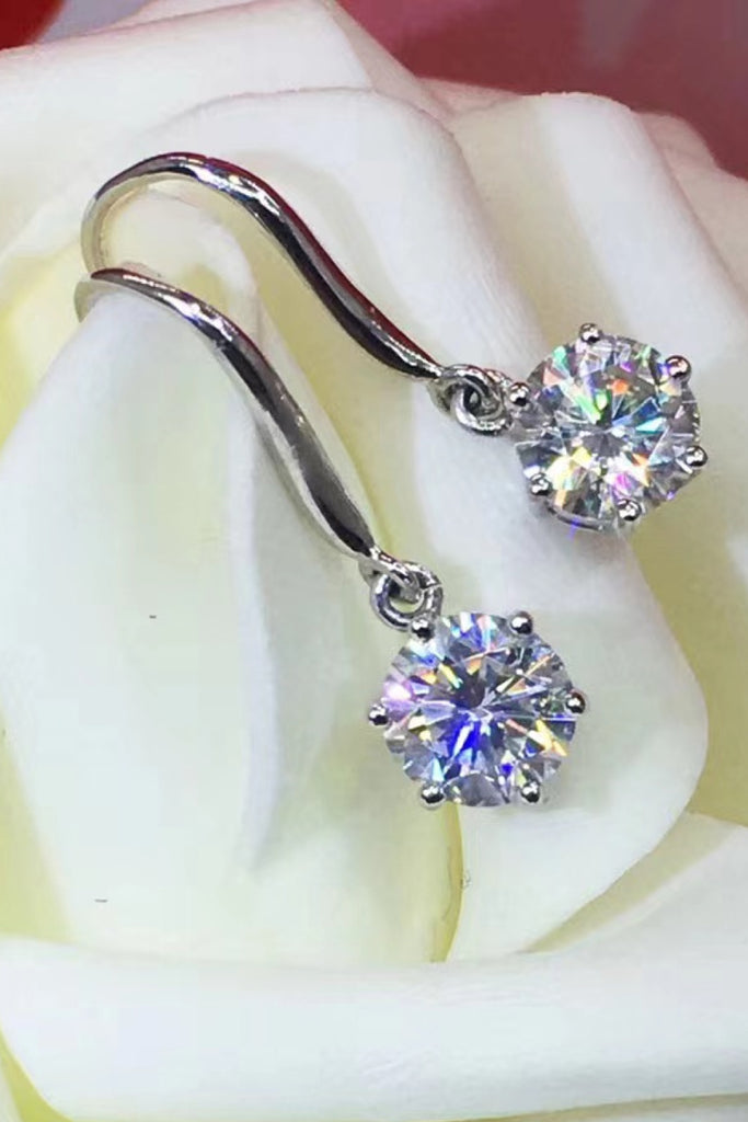 2 Carat Moissanite 6-Prong Drop Earrings-Timber Brooke Boutique, Online Women's Fashion Boutique in Amarillo, Texas