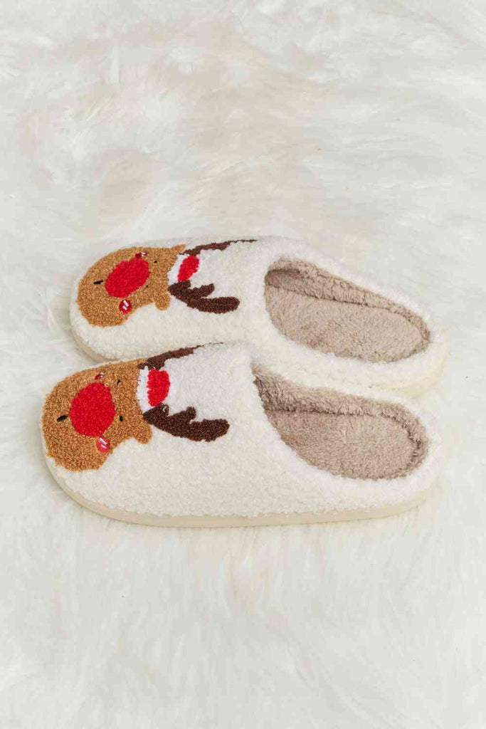 Melody Rudolph Print Plush Slide Slippers-Timber Brooke Boutique, Online Women's Fashion Boutique in Amarillo, Texas