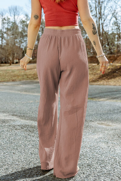 Texture Tied Wide Leg Pants-Timber Brooke Boutique, Online Women's Fashion Boutique in Amarillo, Texas