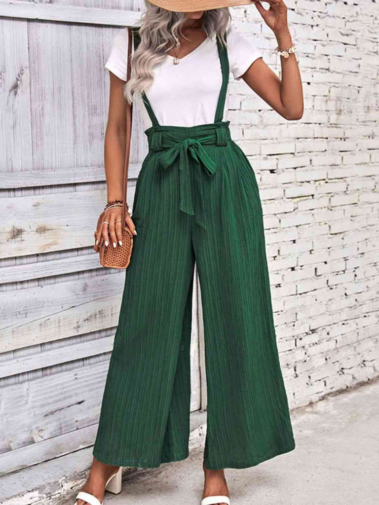 Tie Belt Wide Leg Overalls-Timber Brooke Boutique, Online Women's Fashion Boutique in Amarillo, Texas
