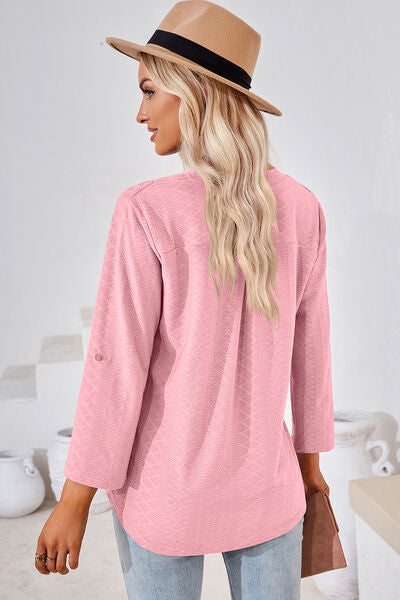 Notched Roll-Tab Sleeve T-Shirt-Timber Brooke Boutique, Online Women's Fashion Boutique in Amarillo, Texas