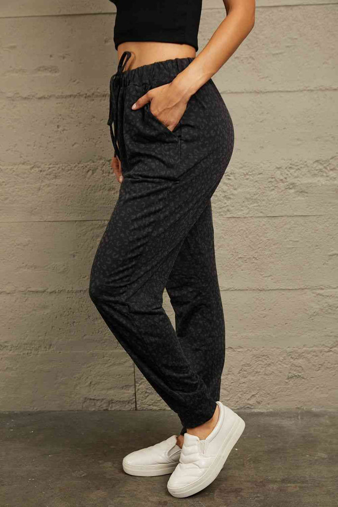 Double Take Leopard Print Joggers with Pockets-Timber Brooke Boutique, Online Women's Fashion Boutique in Amarillo, Texas