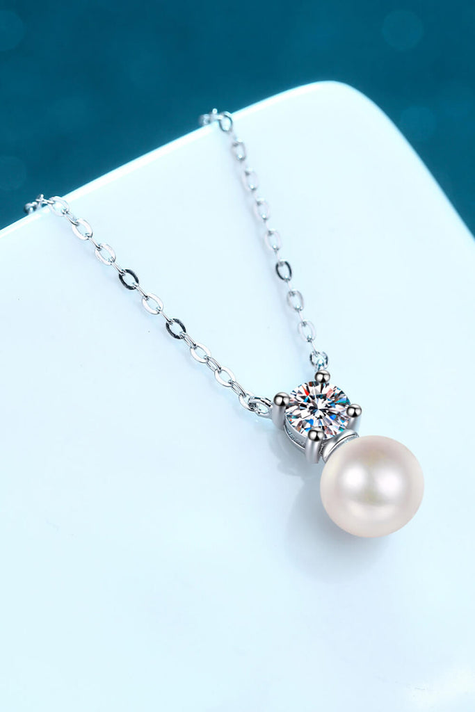 925 Sterling Silver Freshwater Pearl Moissanite Necklace-Timber Brooke Boutique, Online Women's Fashion Boutique in Amarillo, Texas